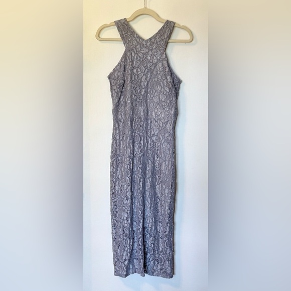 Sam Edelman NWT Cross Neck Lace Sleeveless Midi Dress in Grey- Size 2 - Picture 2 of 6